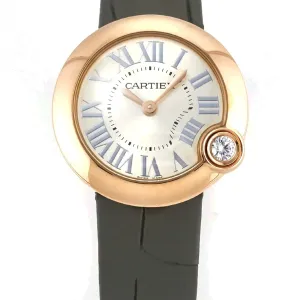 Ballon Blanc De Cartier 30mm RG DRF 1:1 Best Edition Silvered Texture Dial on Green Leather Strap Ronda Quartz