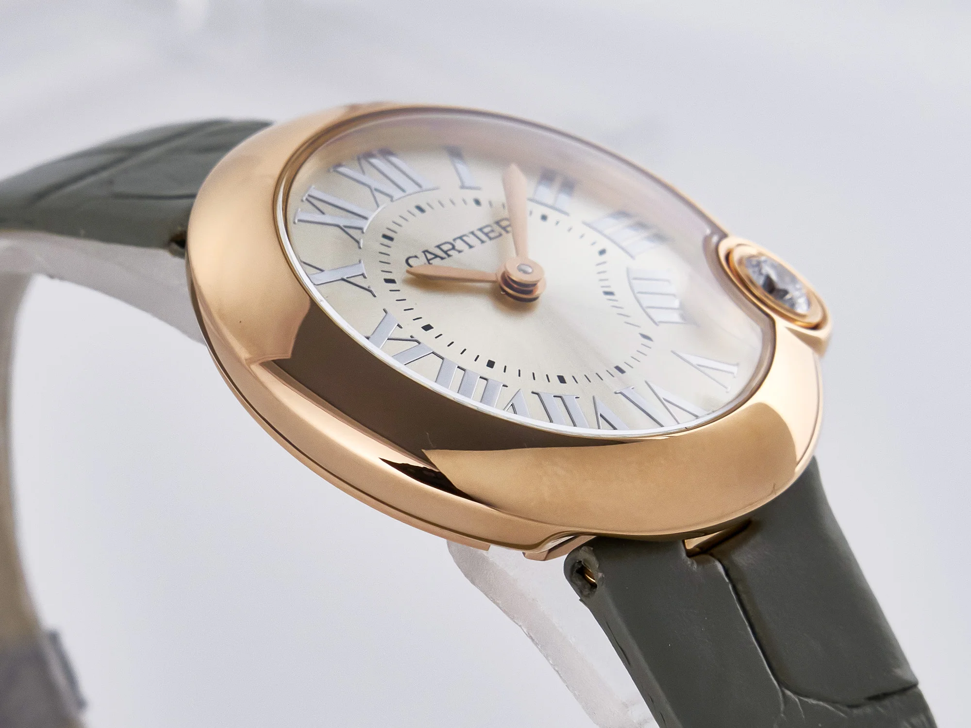 Ballon Blanc De Cartier 30mm RG DRF 1:1 Best Edition Silvered Texture Dial on Green Leather Strap Ronda Quartz