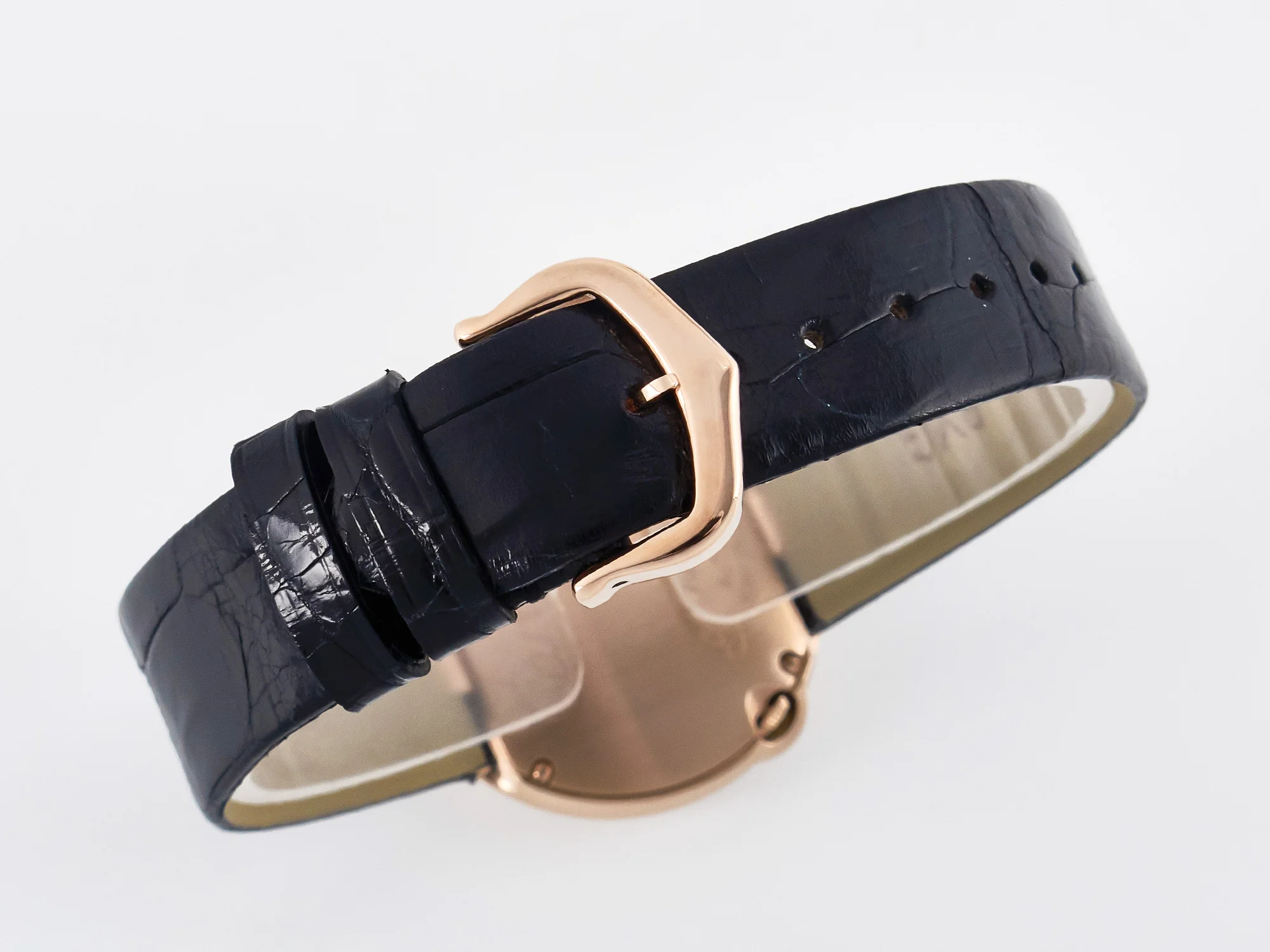 Ballon Blanc De Cartier 30mm RG DRF 1:1 Best Edition Silvered Texture Dial Diamonds Bezel on Black Leather Strap Ronda Quartz
