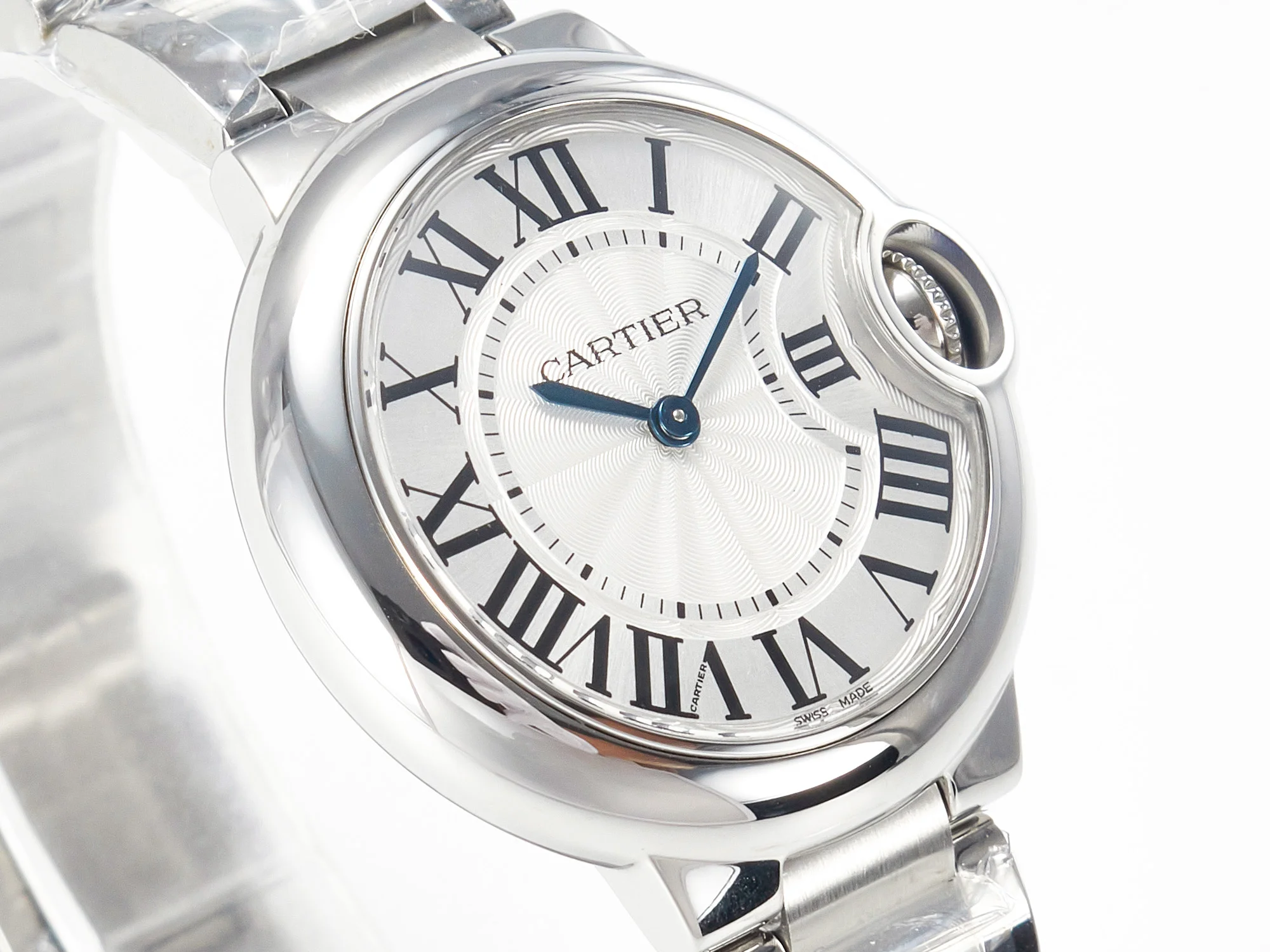 Ballon Bleu 33mm SS AF 1:1 Best Edition White Textured Dial on SS Bracelet Ronda Quartz