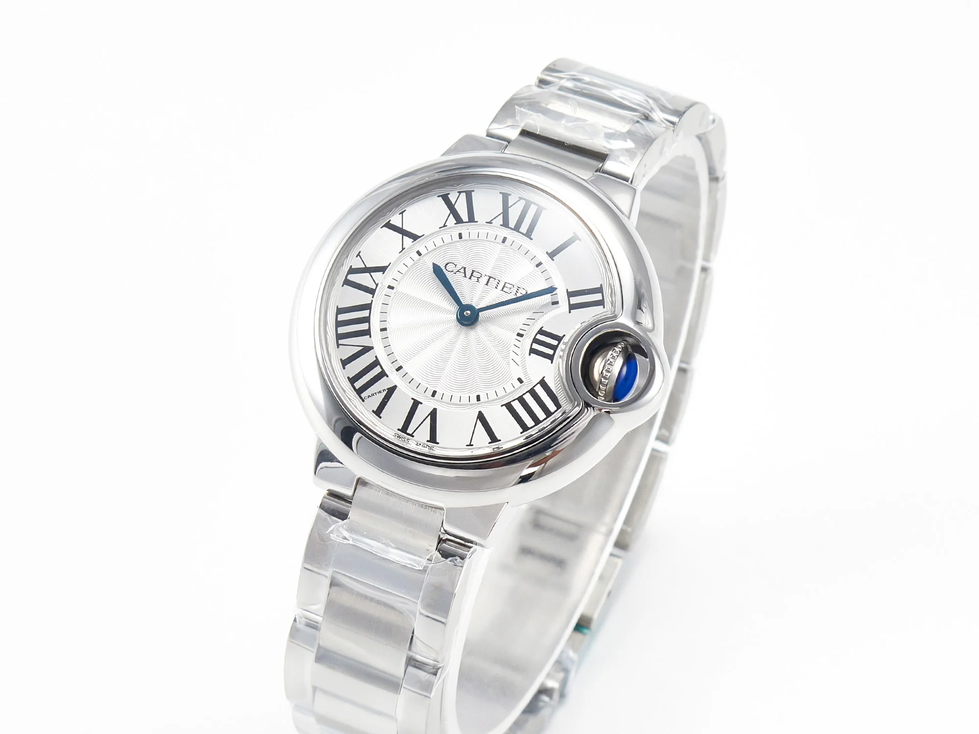Ballon Bleu 33mm SS AF 1:1 Best Edition White Textured Dial on SS Bracelet Ronda Quartz