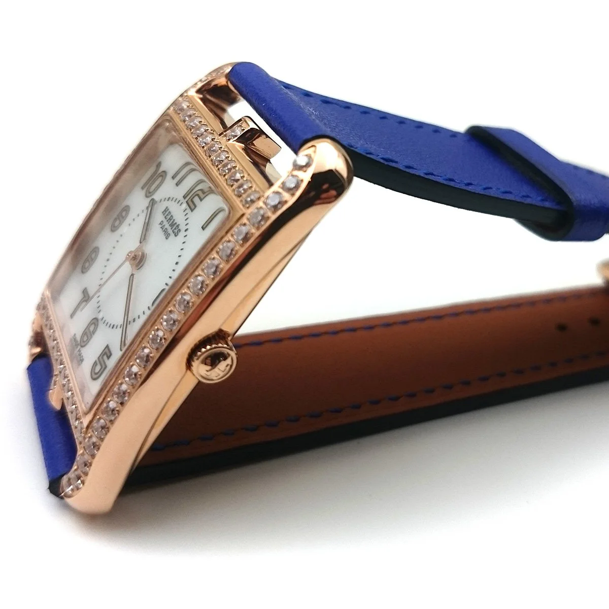 Cape Cod GM Quartz Rose Gold with Diamond Bezel on Blue Fjord Leather Strap