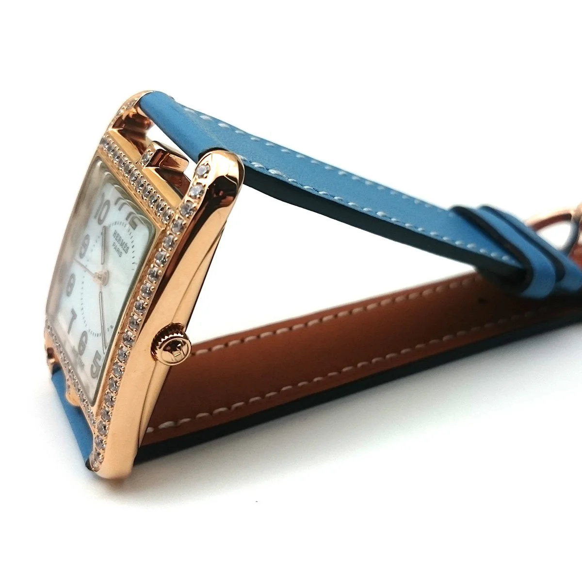 Cape Cod GM Quartz Rose Gold with Diamond Bezel on Light Blue Fjord Leather Strap