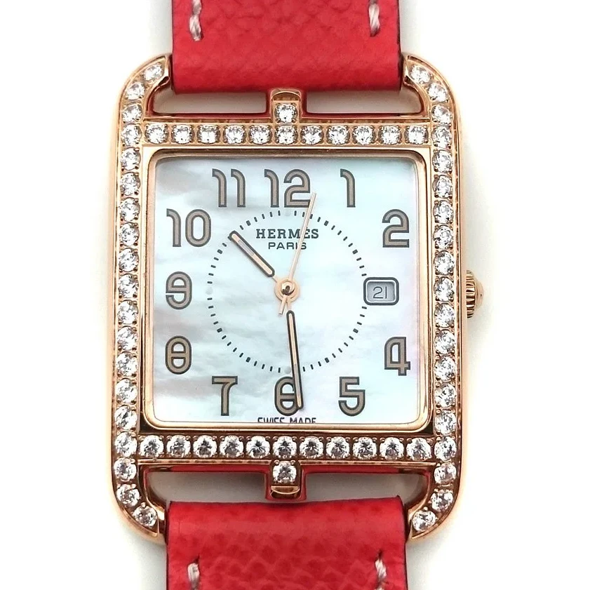 Cape Cod GM Quartz Rose Gold with Diamond Bezel on Vermilion Epsom Leather Strap