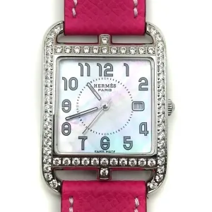 Cape Cod Steel with Diamond Bezel on Pink Epsom Leather Strap