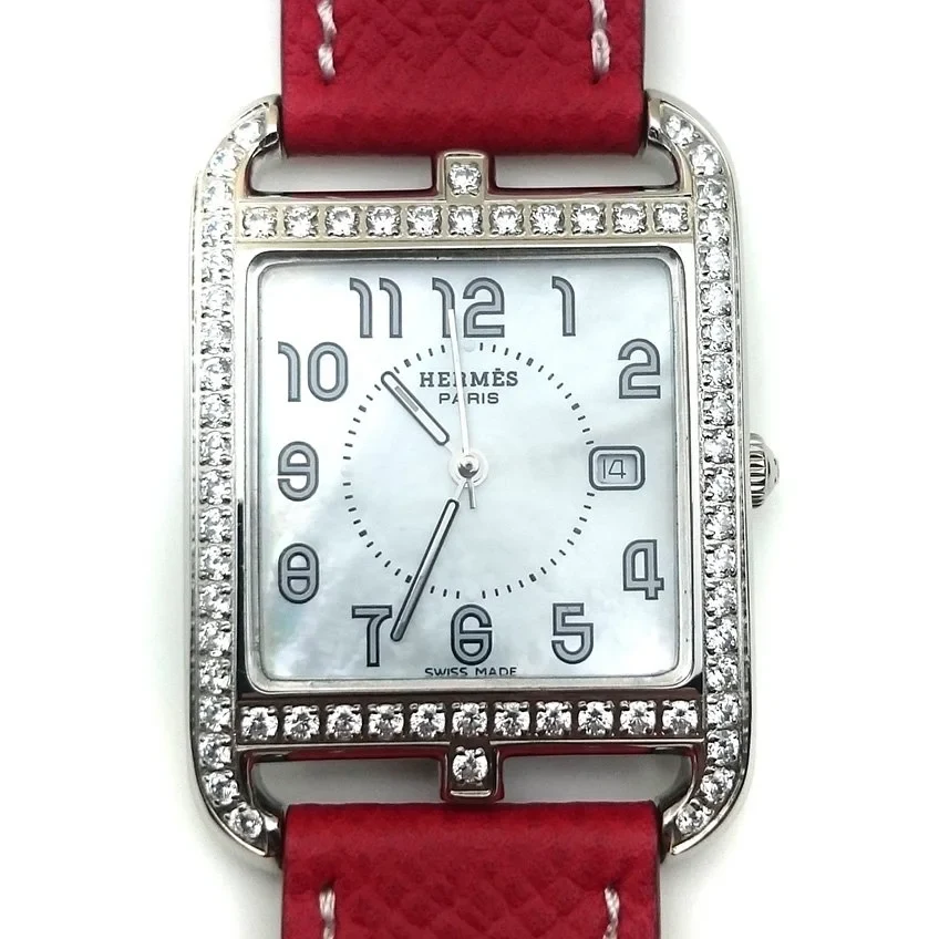 Cape Cod Steel with Diamond Bezel on Red Epsom Leather Strap