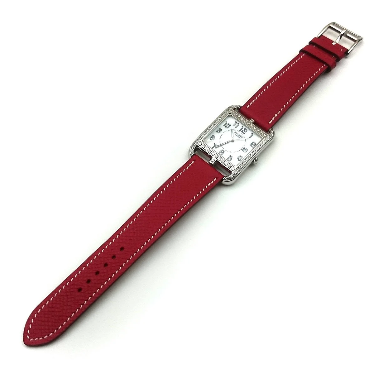 Cape Cod Steel with Diamond Bezel on Red Epsom Leather Strap