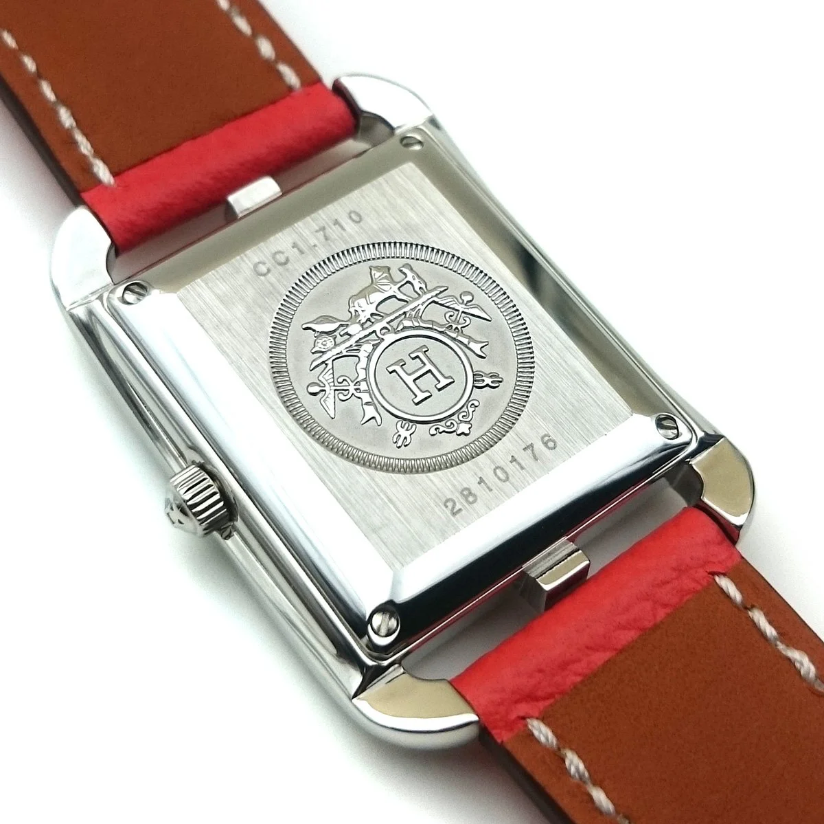 Cape Cod Steel with Diamond Bezel on Vermilion Epsom Leather Strap