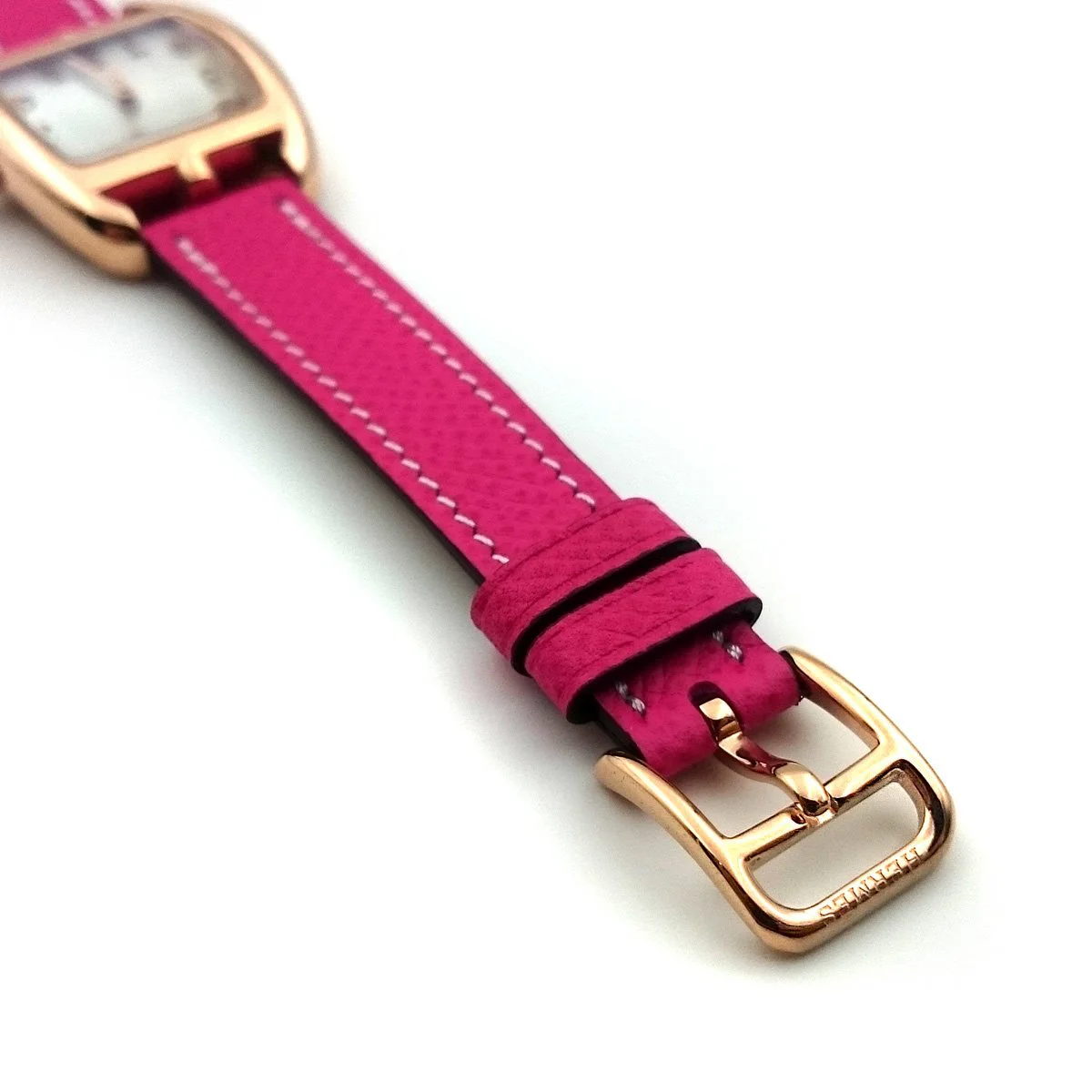Cape Cod Tonneau Rose Gold on Pink Epsom Leather Strap