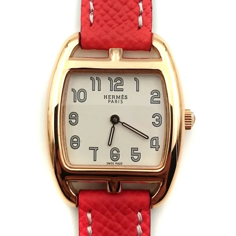 Cape Cod Tonneau Rose Gold on Vermilion Epsom Leather Strap