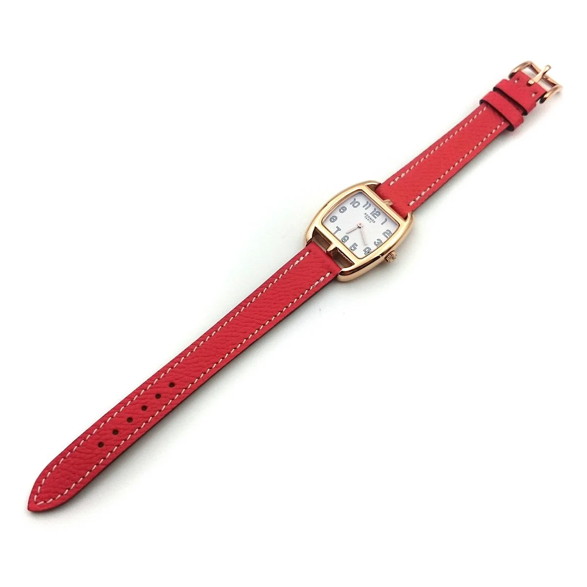 Cape Cod Tonneau Rose Gold on Vermilion Epsom Leather Strap