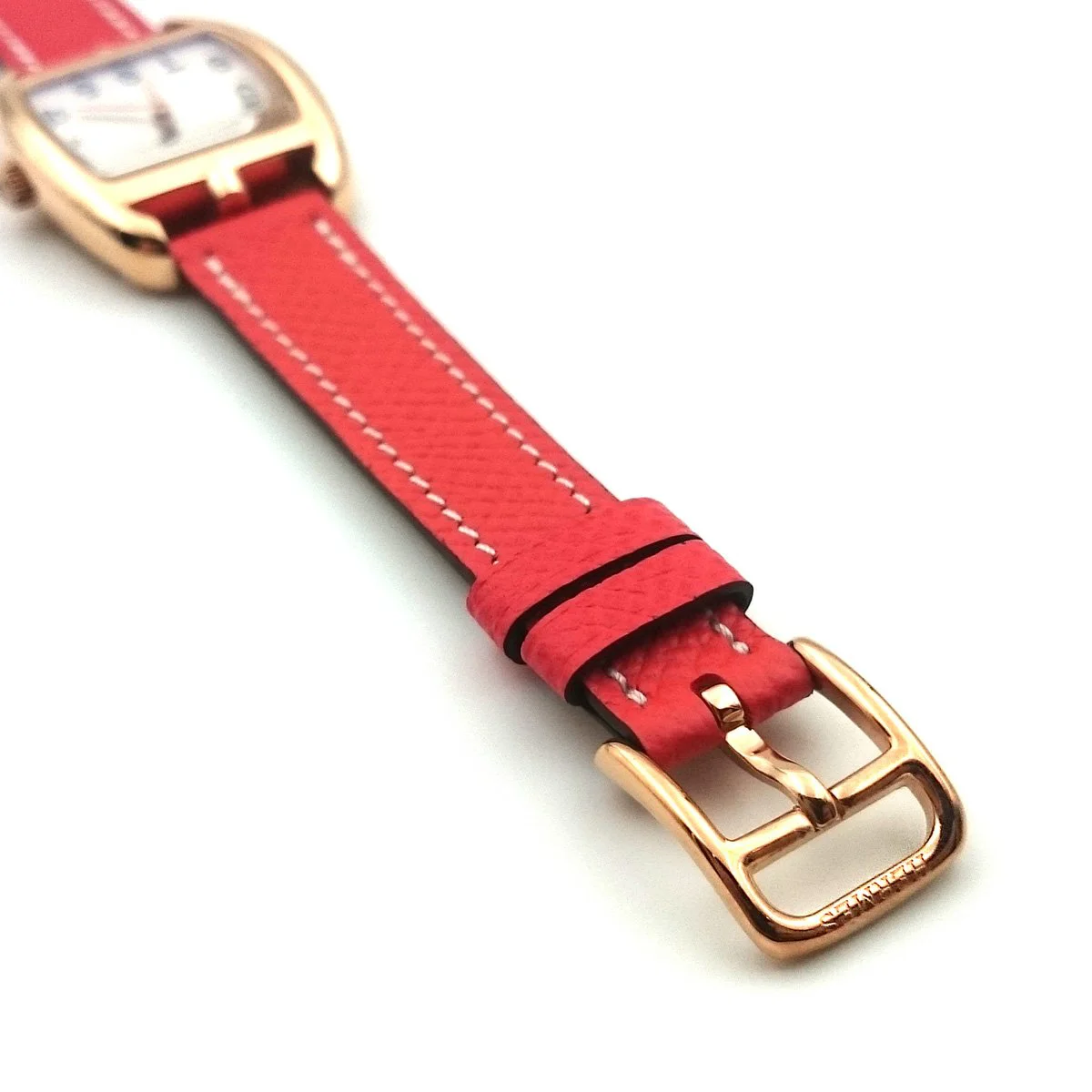 Cape Cod Tonneau Rose Gold on Vermilion Epsom Leather Strap
