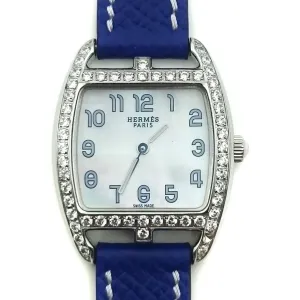Cape Cod Tonneau Steel with Diamond Bezel on Blue Epsom Leather Strap