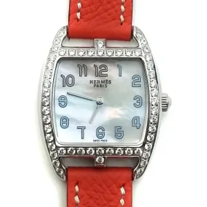 Cape Cod Tonneau Steel with Diamond Bezel on Orange Epsom Leather Strap