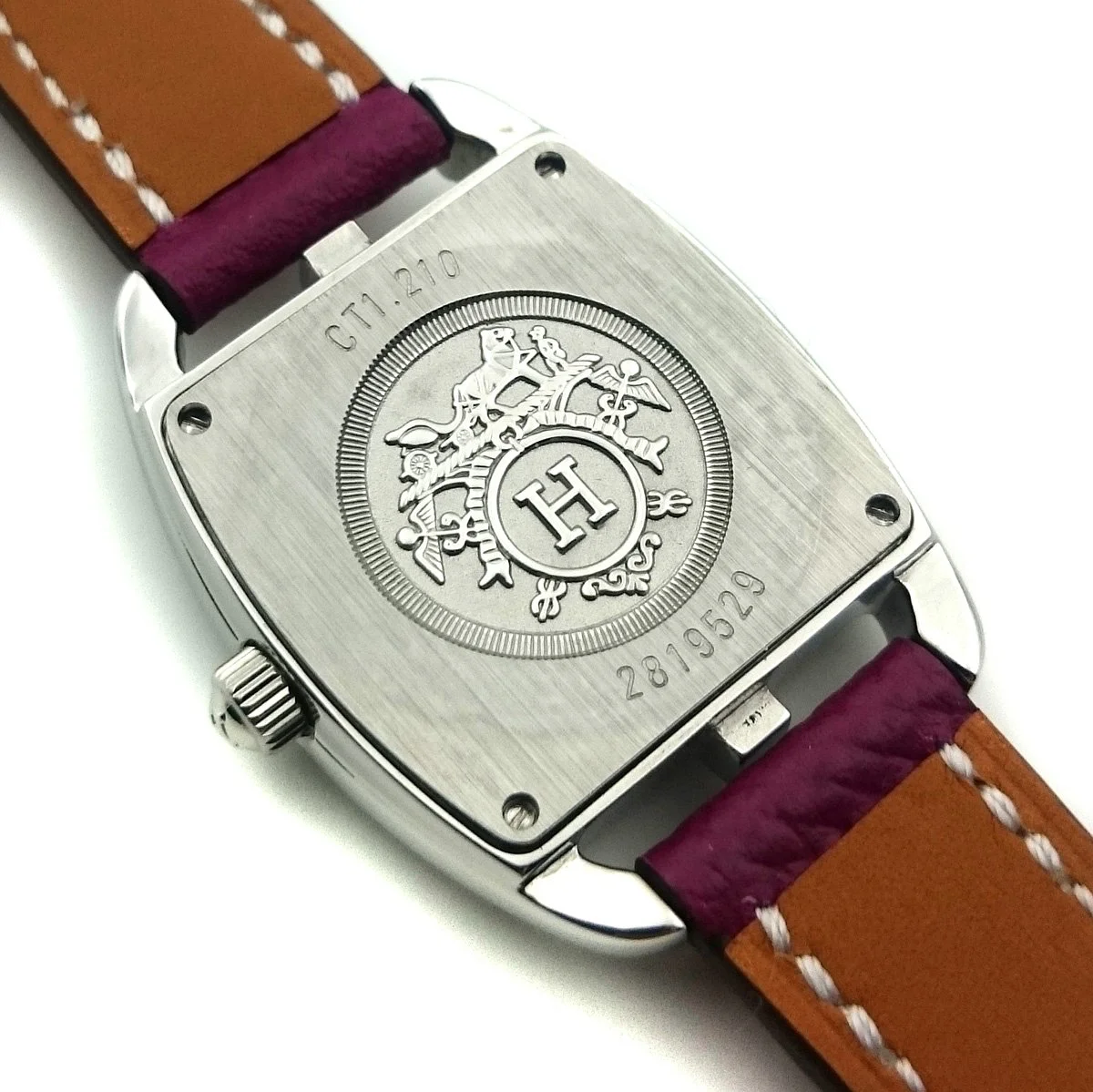 Cape Cod Tonneau Steel with Diamond Bezel on Violet Epsom Leather Strap