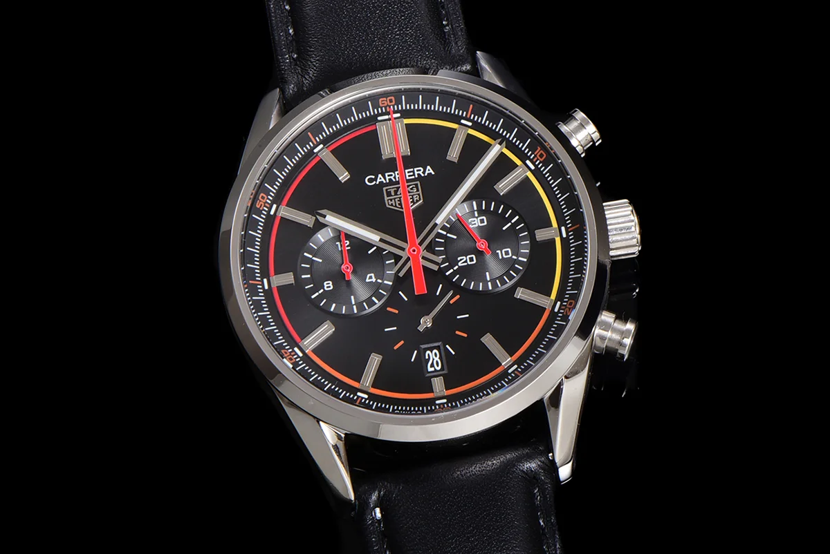 Carrera Chronograph 42 Black Dial on Leather Strap