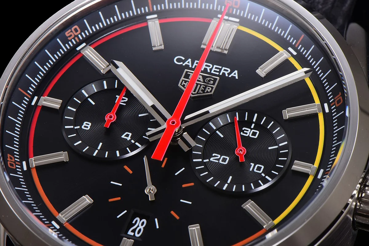 Carrera Chronograph 42 Black Dial on Leather Strap