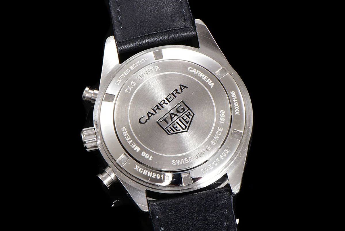 Carrera Chronograph 42 Black Dial on Leather Strap
