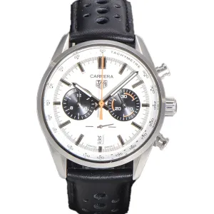Carrera Chronograph 43 White Dial on Leather Strap