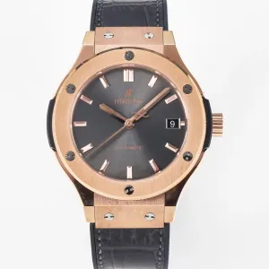 Classic Fusion 38mm RG JJF 1:1 Best Edition Gray Dial on Black Gummy Leather Strap