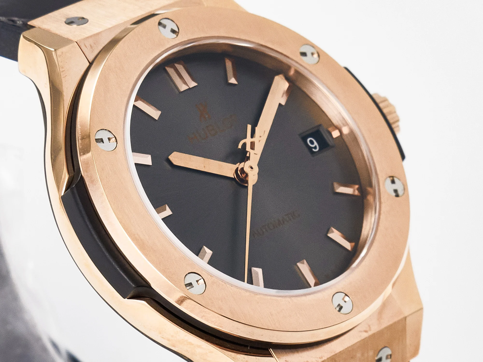 Classic Fusion 38mm RG JJF 1:1 Best Edition Gray Dial on Black Gummy Leather Strap