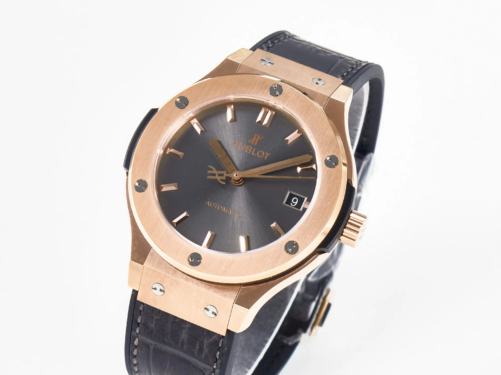 Classic Fusion 38mm RG JJF 1:1 Best Edition Gray Dial on Black Gummy Leather Strap