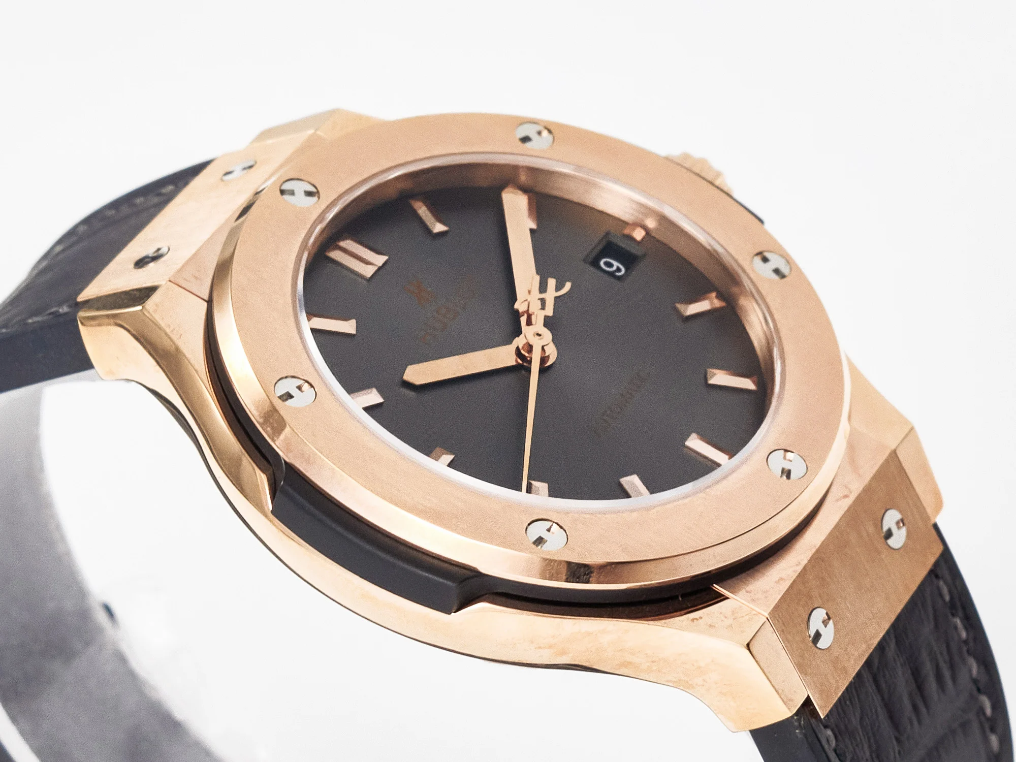Classic Fusion 38mm RG JJF 1:1 Best Edition Gray Dial on Black Gummy Leather Strap