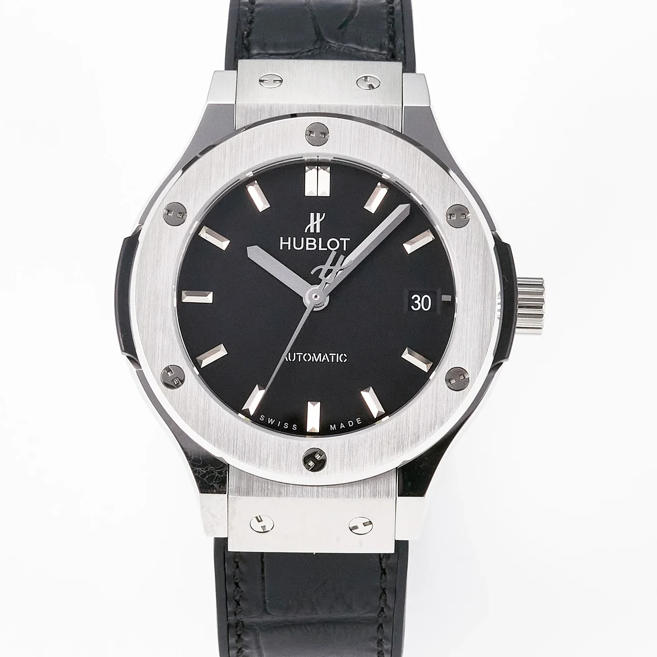 Classic Fusion 38mm SS JJF 1:1 Best Edition Black Dial on Black Gummy Leather Strap