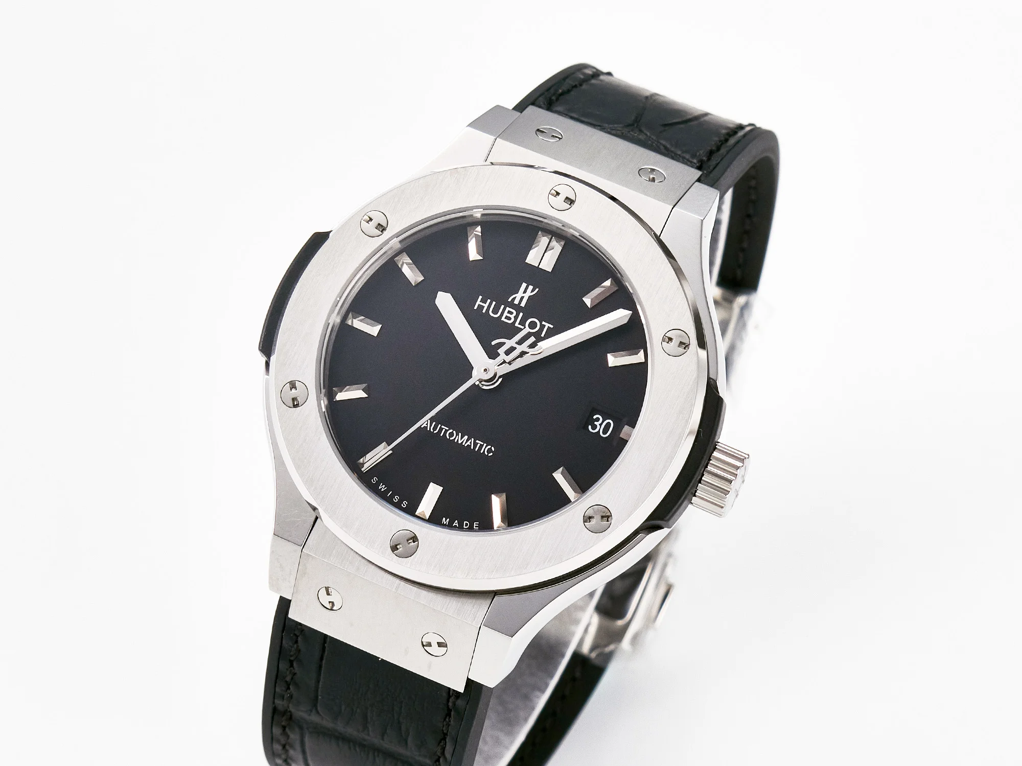 Classic Fusion 38mm SS JJF 1:1 Best Edition Black Dial on Black Gummy Leather Strap