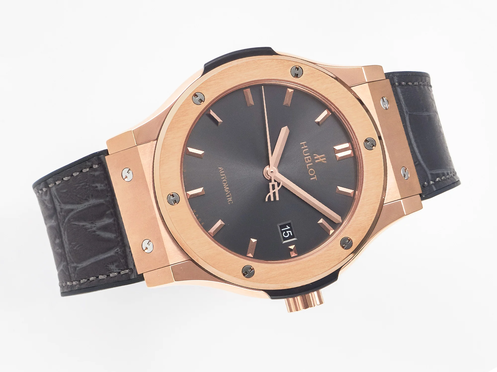 Classic Fusion 42mm RG JJF 1:1 Best Edition Gray Dial on Black Gummy Leather Strap