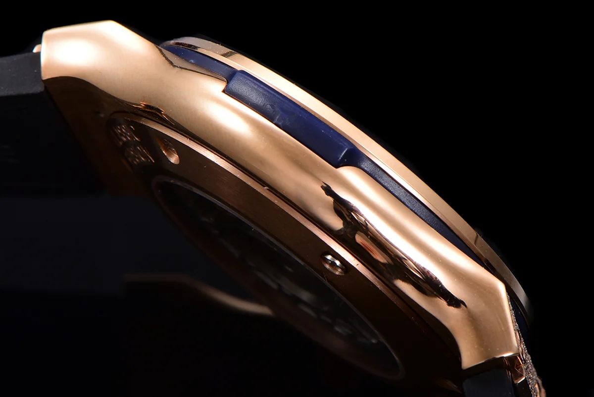 Classic Fusion Automatic 42mm Diamond Paved Dial in Rose Gold on Blue Leather Strap