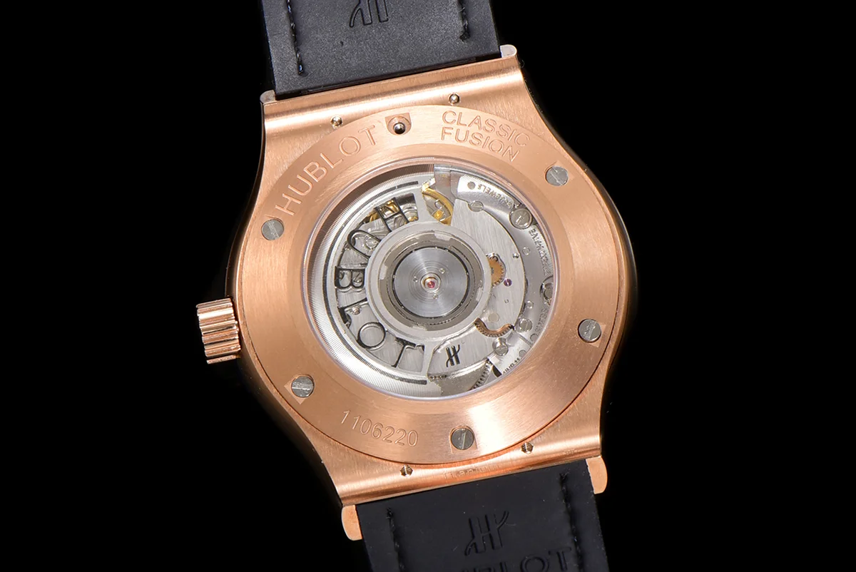 Classic Fusion Automatic 42mm Diamond Paved Dial in Rose Gold on Blue Leather Strap