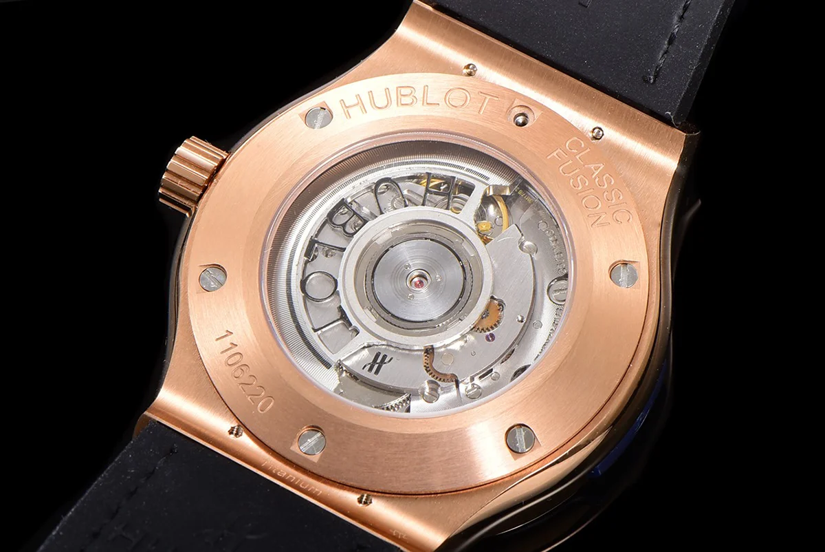 Classic Fusion Automatic 42mm Diamond Paved Dial in Rose Gold on Blue Leather Strap