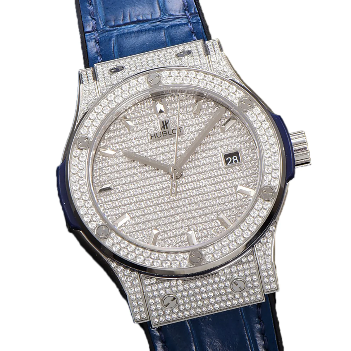 Classic Fusion Automatic 42mm Diamond Paved Dial in Steel on Blue Leather Strap