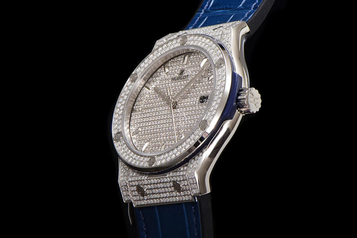 Classic Fusion Automatic 42mm Diamond Paved Dial in Steel on Blue Leather Strap