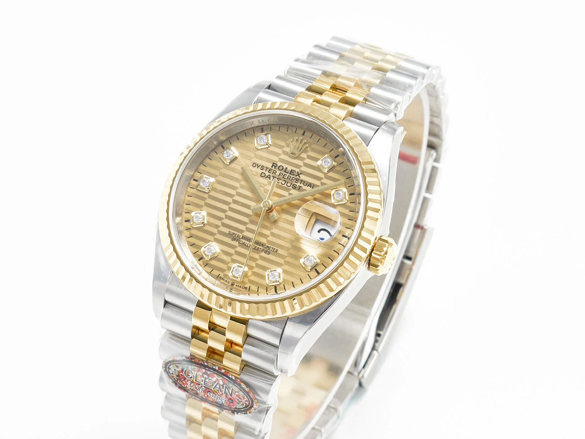 DateJust 36 126233 Clean 1:1 Best Edition 904L Steel YG Textured Diamonds Dial on SS/YG Jubilee Bracelet VR3235
