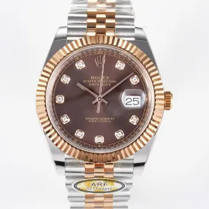DateJust 41 126331 ARF 1:1 Best Edition 904L Steel Brown Diamonds Dial on SS/RG Jubilee Bracelet SH3235（Gain Weight）