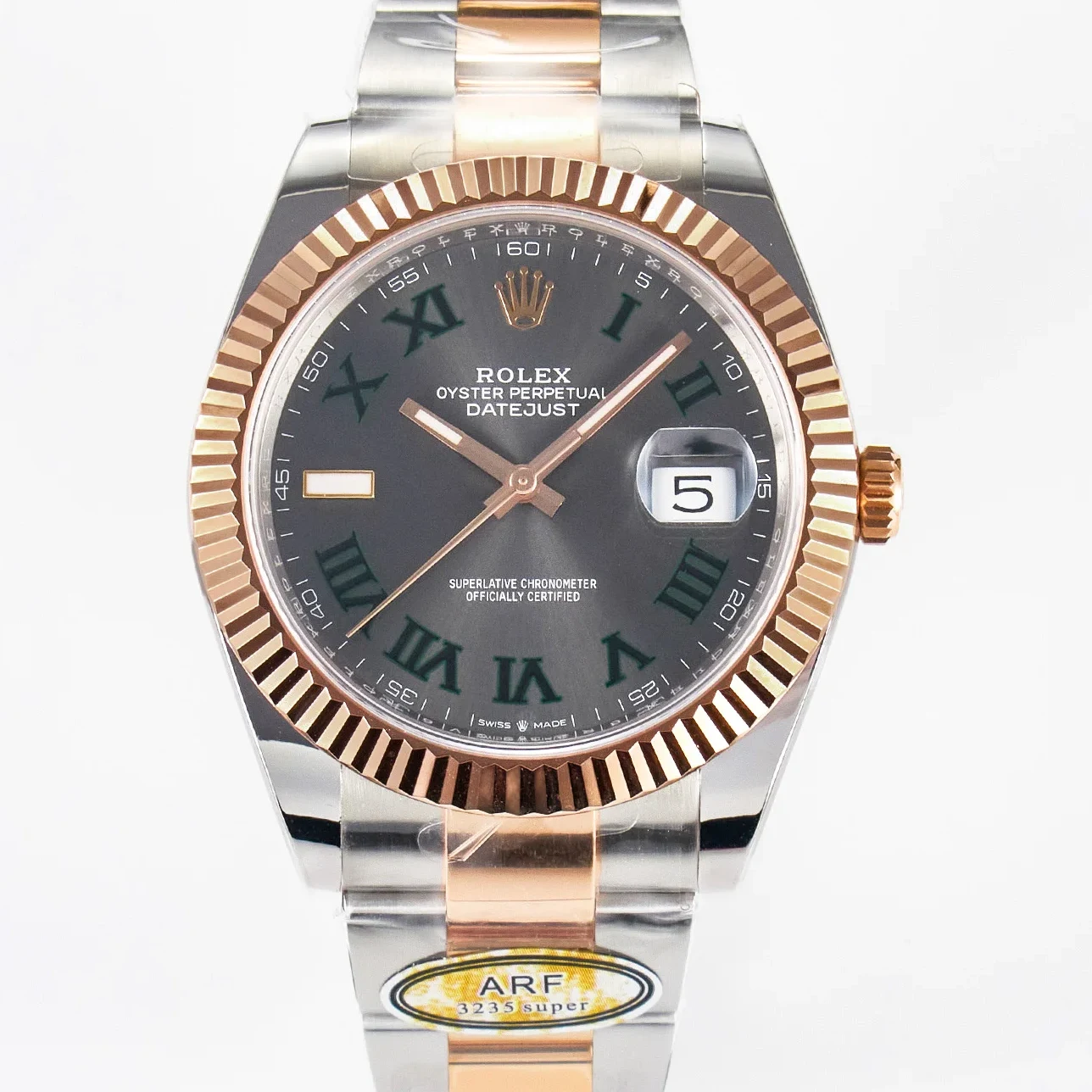 DateJust 41 126331 ARF 1:1 Best Edition 904L Steel Gray Dial Green Roman Marker on SS/RG Oyster Bracelet SH3235(Gain Weight)