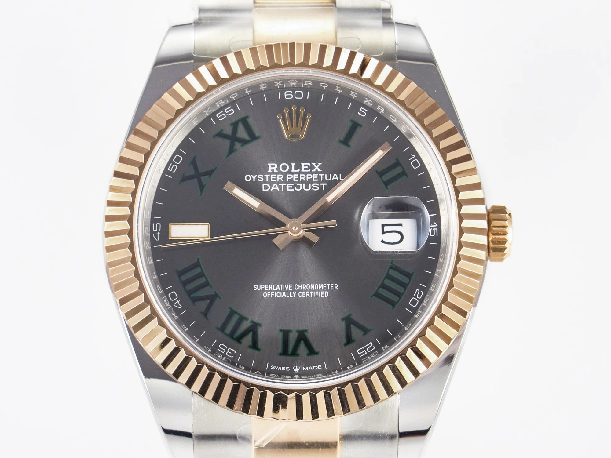 DateJust 41 126331 ARF 1:1 Best Edition 904L Steel Gray Dial Green Roman Marker on SS/RG Oyster Bracelet SH3235(Gain Weight)