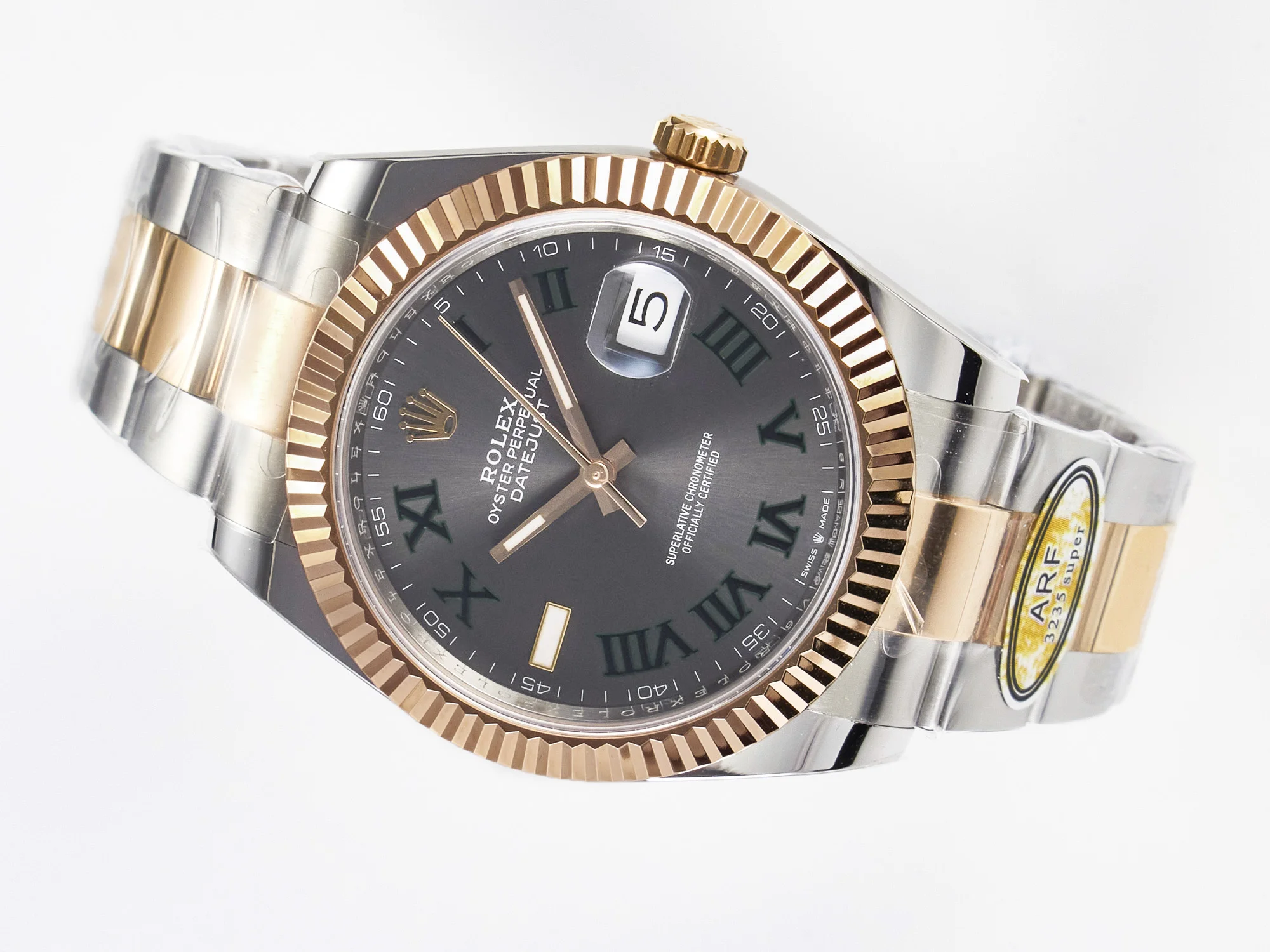 DateJust 41 126331 ARF 1:1 Best Edition 904L Steel Gray Dial Green Roman Marker on SS/RG Oyster Bracelet SH3235(Gain Weight)