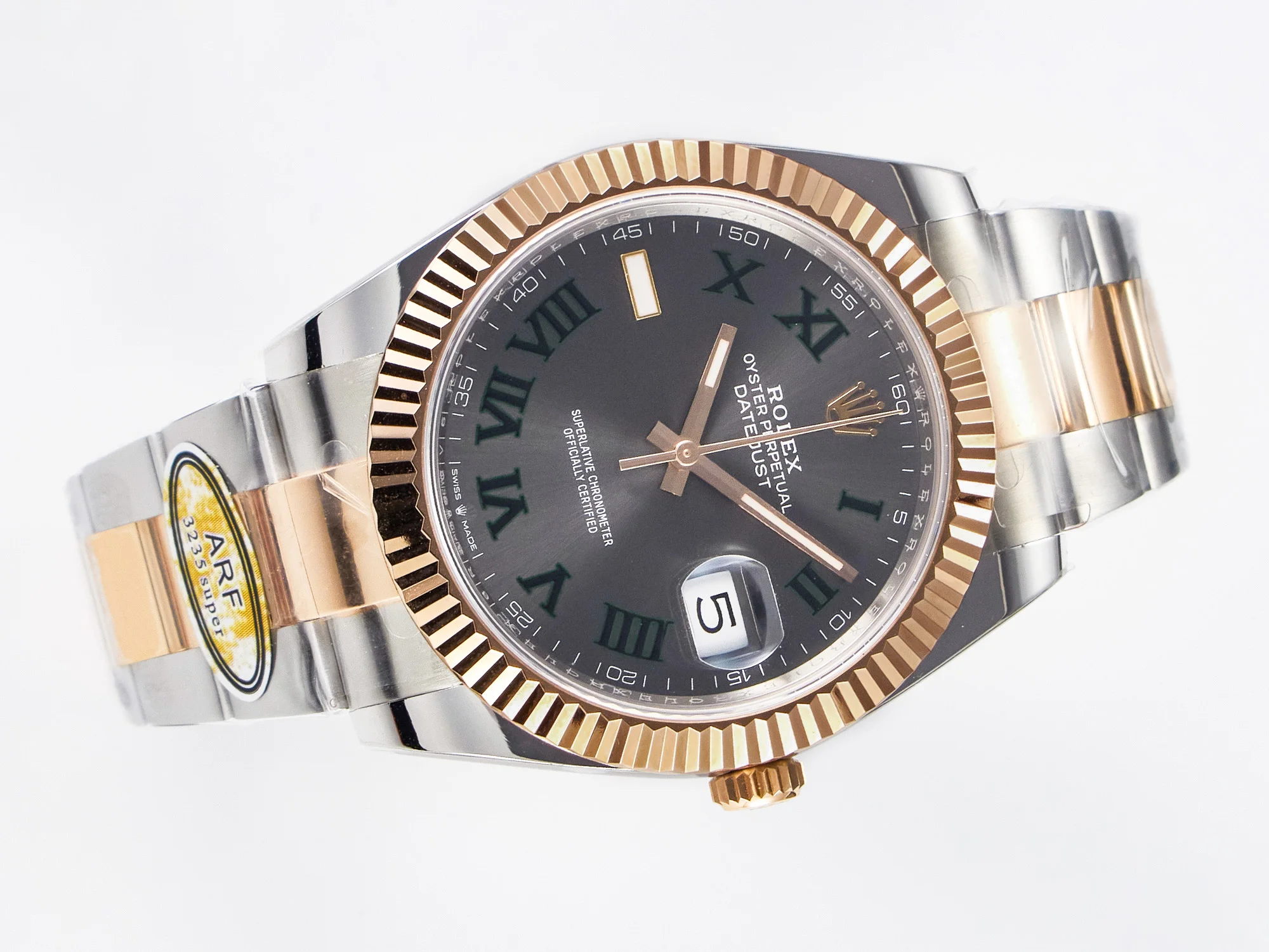 DateJust 41 126331 ARF 1:1 Best Edition 904L Steel Gray Dial Green Roman Marker on SS/RG Oyster Bracelet SH3235(Gain Weight)