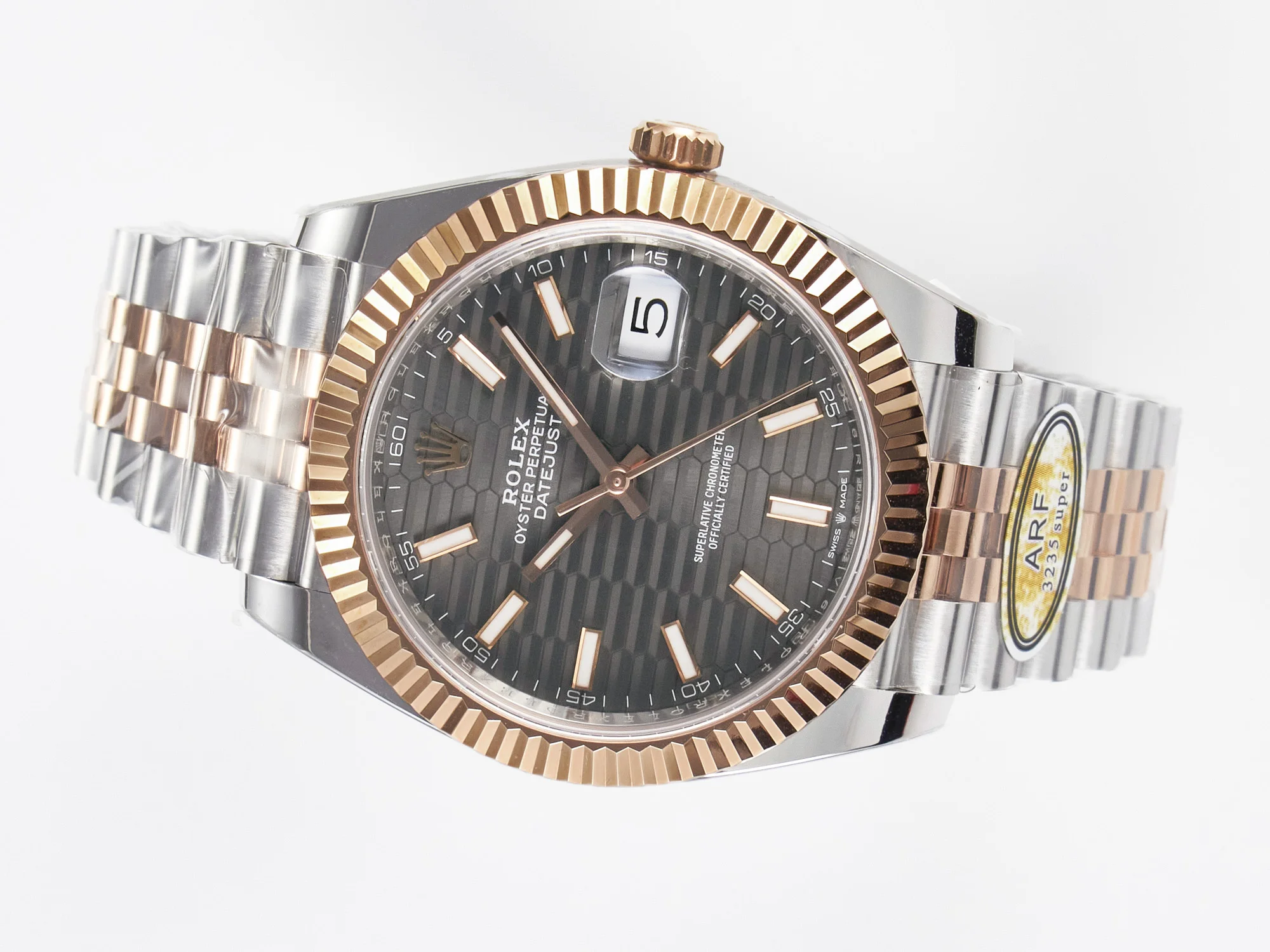 DateJust 41 126331 ARF 1:1 Best Edition 904L Steel Gray Textured Dial on SS/RG Jubilee Bracelet SH3235(Gain Weight)