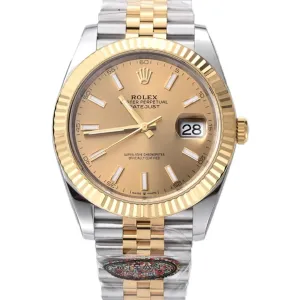 Datejust 41 126333 Champagne Dial Stick Markers in Yellow/Steel on Jubilee Bracelet