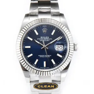 Datejust 41 126334 Blue Dial Stick Markers on Oyster Bracelet