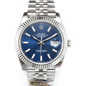 Datejust 41 126334 Bright Blue Dial Stick Markers on Jubilee Bracelet
