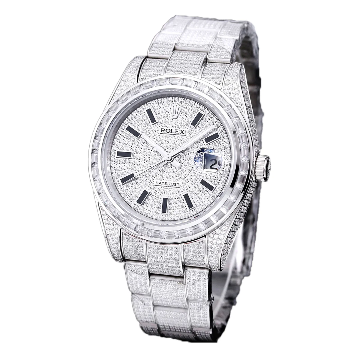 Datejust 41 Custom Diamond Paved Dial with Stick Markers in Steel