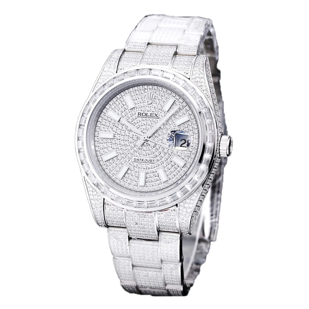 Datejust 41 Custom Diamond Paved Dial with Stick Markers in Steel