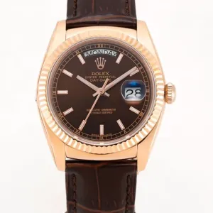 Day-Date 36 Brown Dial in Rose Gold on Leather Strap