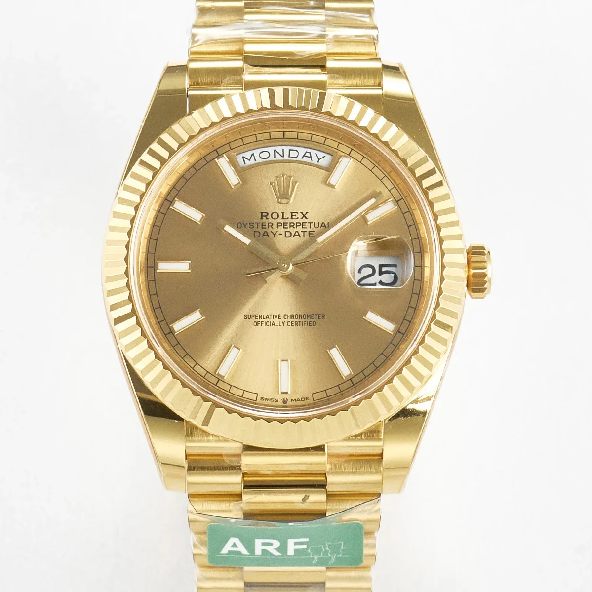 Day Date 40 228238 ARF 904L Steel Gold Stick Dial on President Bracelet VR3255