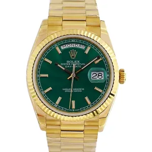 Daydate 36 128238 Green Dial with Sticker in Yellow Gold